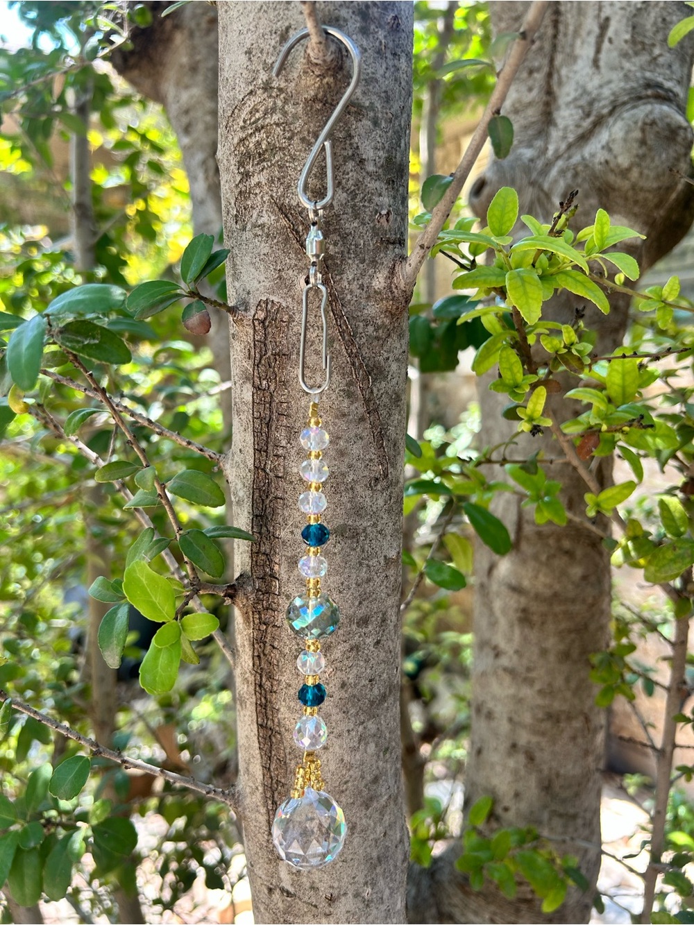 9โ teal prism crystal beaded small suncatcher sun charm decor